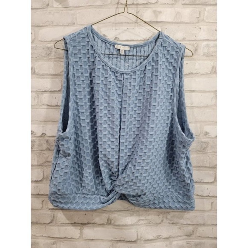 Iris Women 3X Blue Cinched Workout Crop Top Blouse Sleeveless Tank 19.5" Length